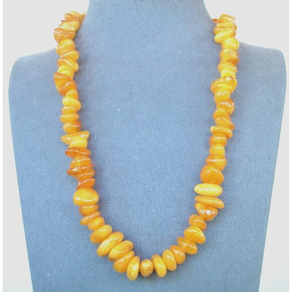 Vintage Butterscotch Amber Nugget Necklace Hidden Screw Clasp 18" - Picture 1 of 4
